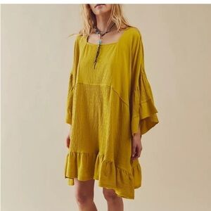 Fp beach el mar super oversized boxy fit mustard yellow Midi Dress Sz medium M